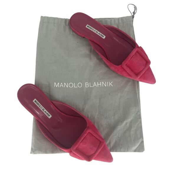 Manolo Blahnik Maysale Suede Flats In Pink - Picture 4 of 16